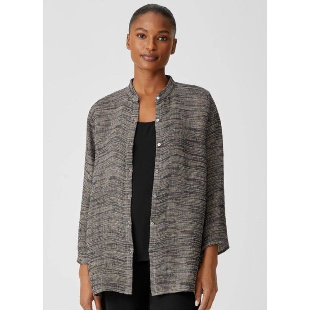Eileen Fisher Organic Linen Gauze Strata Mandarin Collar Shirt Small NWT